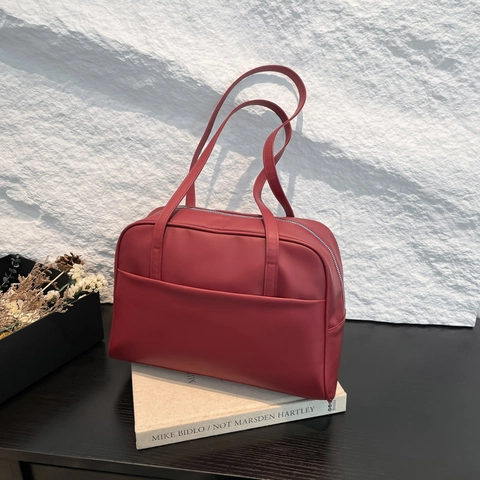 Grote Capaciteit Dames PU Leren Tote Tas Minimalistische Schouder Okseltas Met Voorvak Eenvoudige Mode Casual Handtas