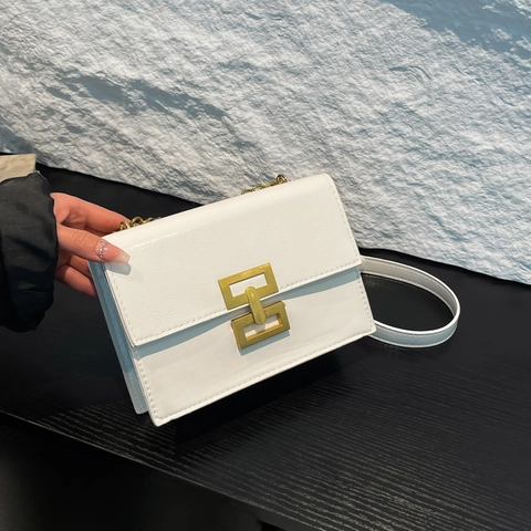 Borsa Quadrata Piccola in Pelle PU Moda Donna Tracolla a Catena Dorata Elegante Borsa Sottobraccio per Ufficio Lavoro Quotidiano