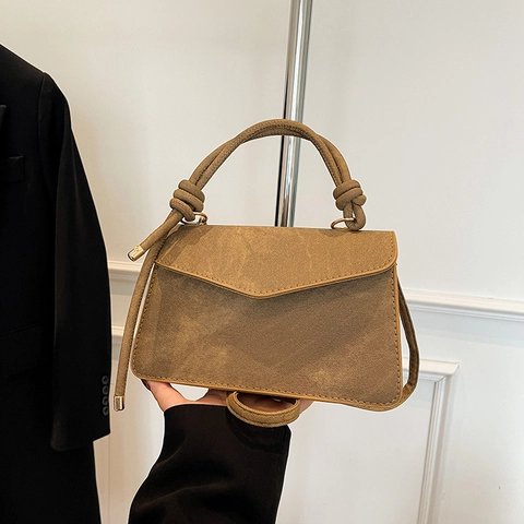 Borsa A Mano Tracolla In Pelle PU Opaca Vintage Con Manico A Nodo Borsa A Spalla Retro Con Patta Per Donna Minimalista
