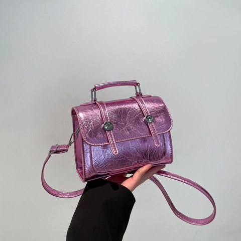 Modische Geknitterte Kleine Quadratische Tasche Für Damen Laser Textur PU Leder Handtasche Urban Einfache Schulter Umhängetasche
