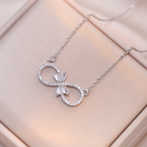 Infinity Symbol Stainless Steel Necklace For Women Gold Silver Plated Copper Colorful Zirconia Pendant Butterfly Fashion Jewelry