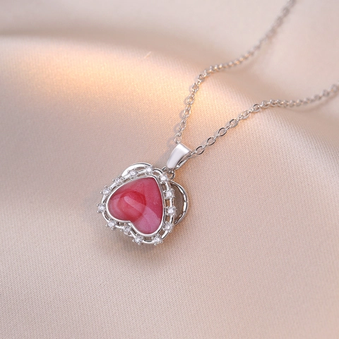 Collana Con Pendente A Cuore Rotante Acciaio Inossidabile Intarsiato Con Zircone Design Cavo Gioielli Moda Donne Elegante