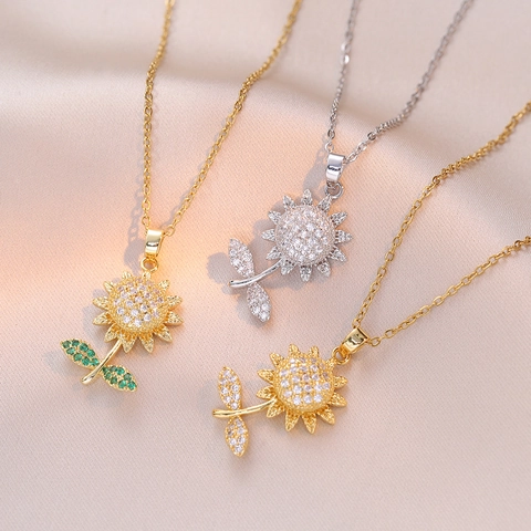 Collana Con Pendente Girasole Girevole Acciaio Inossidabile Zirconia Cubica Intarsiata Micro Pave Gioielli Di Moda Per Donna Elegante