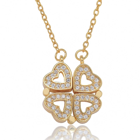 Collana Quadrifoglio Cuore Acciaio Inossidabile Pieghevole Magnetico Pendente Zircone Lusso Moda Gioielli Per Donne