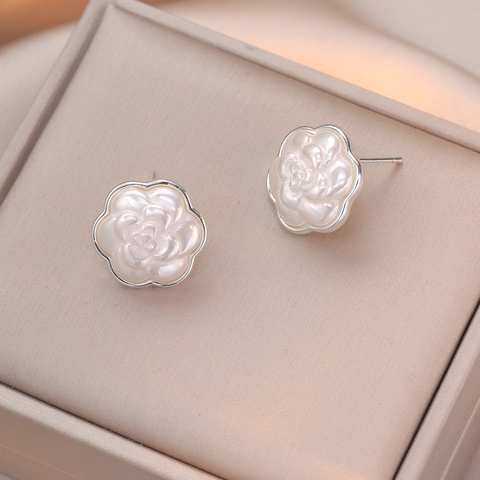 Camellia Blume Ohrstecker Vintage Matt Kupfer Elegant Französisch Stil Blumenschmuck Für Damen