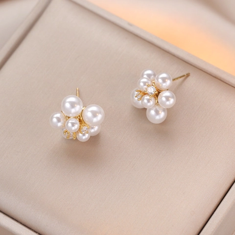 Pendientes De Botón De Flor De Perla Artificial Cobre Con Poste De Plata Esterlina 925 Zircón Camelia Joyería Floral Para Mujeres