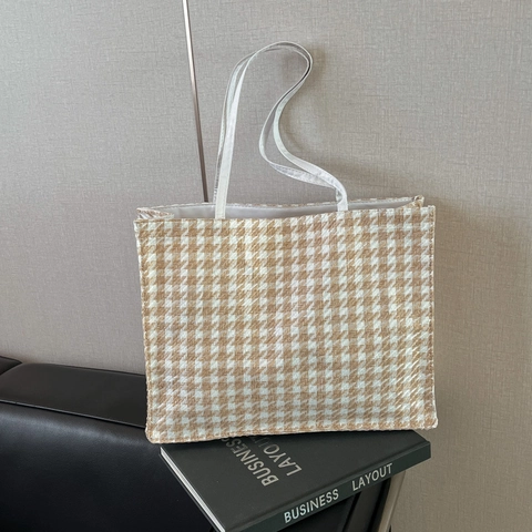 Borsa Tote in Lana Moda Donna Motivo Pied De Poule Zebra Grande Capacità Borsa a Tracolla Per Pendolarismo Quotidiano Shopping