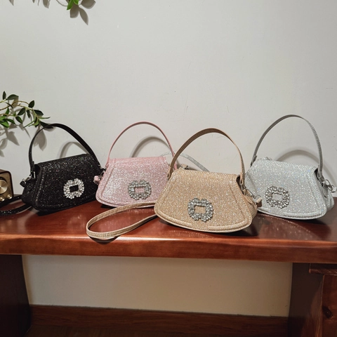 Sac de Soirée Pailleté pour Femmes Avec Boucle en Strass Élégant Sac à Bandoulière Sac à Main pour Fête Mariage