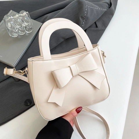 Women Fashion Bow Handbag PU Leather Minimalist Shoulder Crossbody Bag Sweet Square Tote Bag For Daily Dating Party Shopping