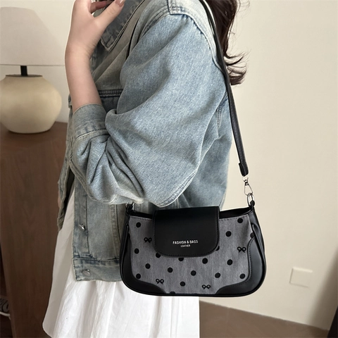 Moderna Borsa a Tracolla con Fiocco a Pois Giunzione in Pelle Sintetica Donna Borsa Crossbody Casual Piccola Borsa Quadrata Moda Quotidiana Messenger Bag