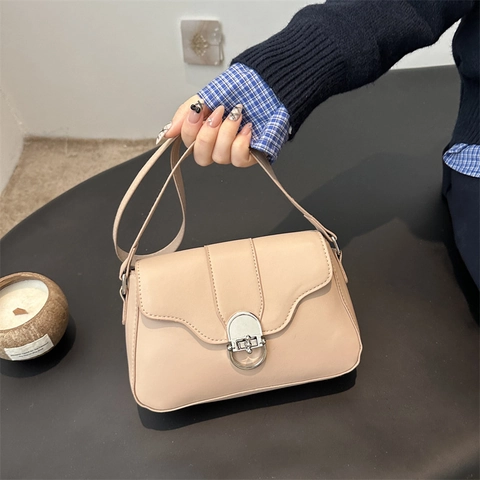 Bolso de Hombro Cuadrado Pequeño de Cuero PU Vintage para Mujer Color Sólido Bolso Bandolera con Hebilla de Metal Diario