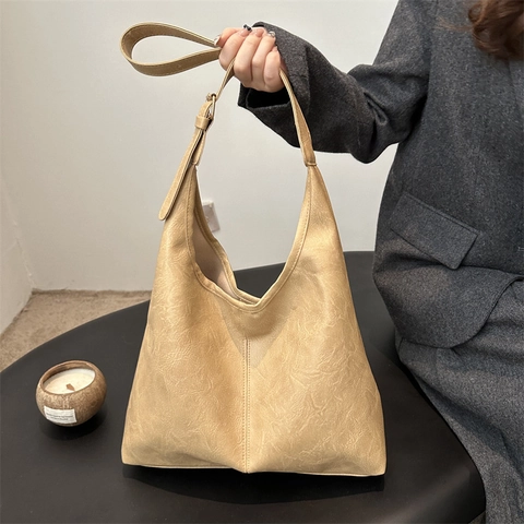 Grand Sac Fourre-tout Pour Femmes En Cuir PU Vintage Minimaliste Hobo Sac à Bandoulière Avec Sangle Réglable Pour Trajet