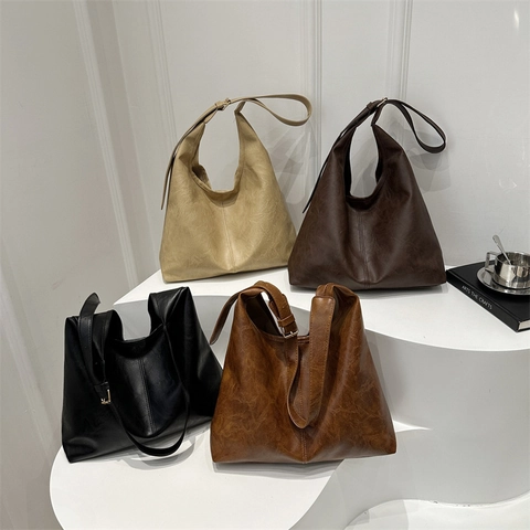 Grand Sac Fourre-tout Pour Femmes En Cuir PU Vintage Minimaliste Hobo Sac à Bandoulière Avec Sangle Réglable Pour Trajet