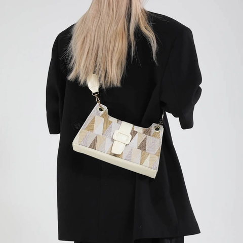 Borsa Baguette Da Sottobraccio In Pelle PU Con Stampa Geometrica A Triangolo Donna Patta Rettangolare Borsa A Tracolla