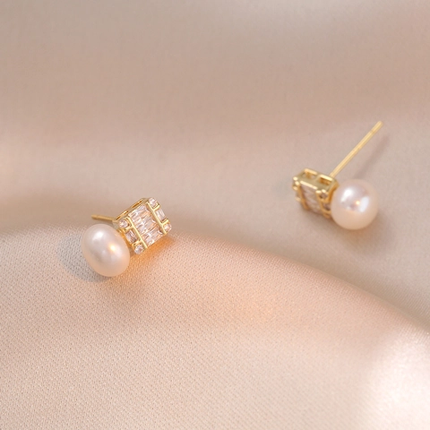 Orecchini A Perno Con Süßwasserperle Rame Placcato Oro Con Zirconi Gioielli Eleganti Per Donna Perno In Argento