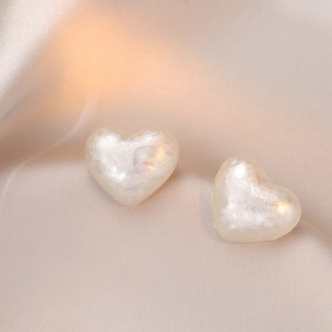 Orecchini A Lobo A Cuore Con Perla Artificiale Base In Rame E Perno In Argento 925 Stile Texture Francese Per Donna