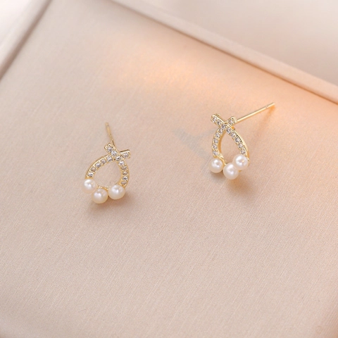 Freshwater Pearl Stud Earrings With 925 Sterling Silver Earring Post Hollow Intertwined Zircon Flower Elegant Jewelry