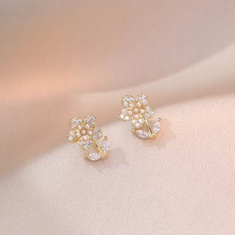 Daisy Blumen Ohrstecker Mit 925er Sterling Silber Ohrstift Süßwasserperle Zirkon Strass Eleganter Blumenschmuck Für Damen