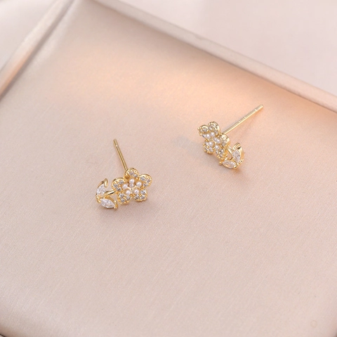 Daisy Blumen Ohrstecker Mit 925er Sterling Silber Ohrstift Süßwasserperle Zirkon Strass Eleganter Blumenschmuck Für Damen