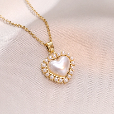 Hartvormige Kunstparel Hanger Ketting Roestvrij Staal Verguld Elegante Mode Sieraden Voor Dames