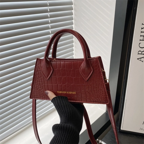 Bolso de Hombro Vintage para Mujer con Patrón de Cocodrilo en Cuero PU Minimalista Urbano de Gran Capacidad de Mano
