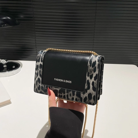 Borsa A Tracolla In Pelle PU Con Stampa Leopardata Catena Dorata Piccola Borsa Quadrata Da Donna