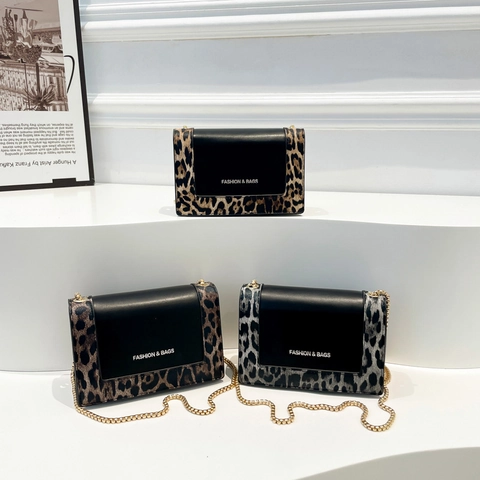 Borsa A Tracolla In Pelle PU Con Stampa Leopardata Catena Dorata Piccola Borsa Quadrata Da Donna