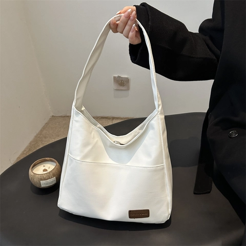 Minimalist Large Capacity Tote Bag Soft PU Leather Shoulder Hobo Handbag For Women Daily Commute Streetwear
