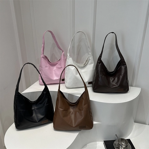 Minimalist Large Capacity Tote Bag Soft PU Leather Shoulder Hobo Handbag For Women Daily Commute Streetwear