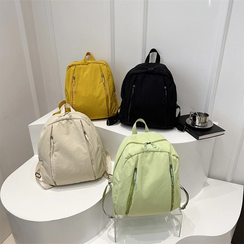Mochila Escolar de Nailon Minimalista para Mujer Gran Capacidad Estilo Universitario Mochila de Viaje Ligera Multibolsillo