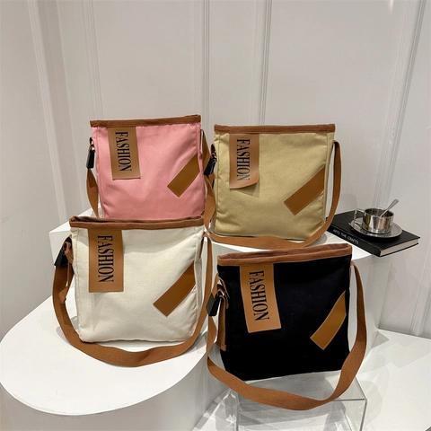 Borsa Tote in Tela di Grande Capacità Per Donna Moda Lettera Patch Tracolla Borsa a Spalla Casual Street Trend Lavoro Pendolare