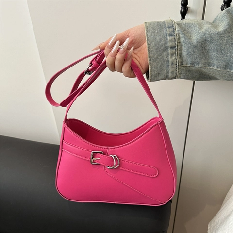 Minimalist PU Leather Underarm Hobo Bag For Women With Metal Buckle Half Moon Shoulder Purse Vintage Streetwear