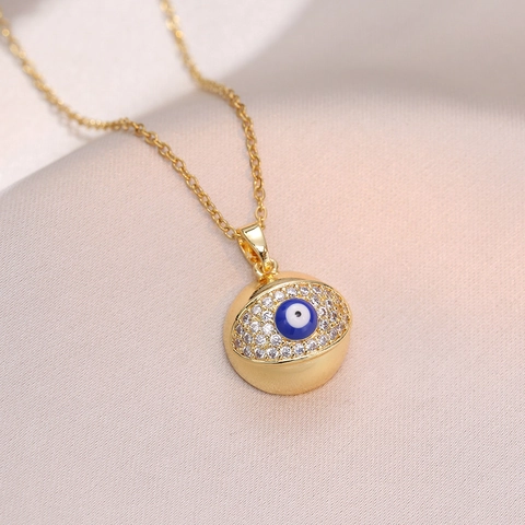 Collier Pendentif Mauvais Œil Acier Inoxydable Zircon Incrusté Huile Goutte Bijoux Mode Style Français Pour Femmes