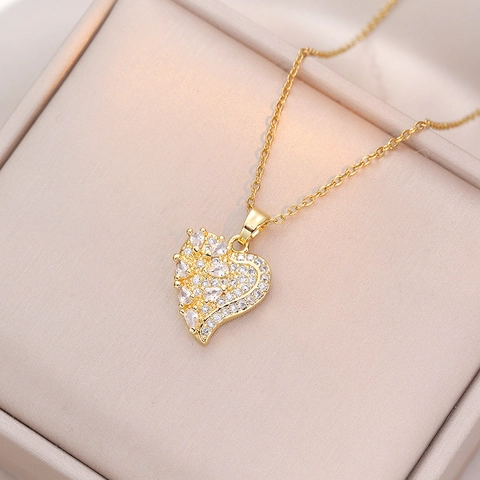 Collar Con Colgante De Corazón Oro Acero De Titanio Colorido Micro-Engaste Circón Joyería De Cadena De Clavícula Para Mujeres