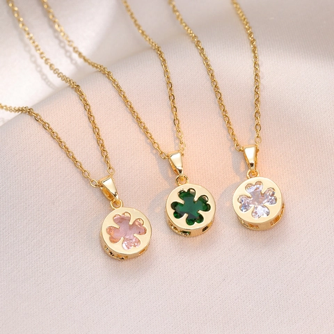 Collana Con Pendente A Quadrifoglio In Acciaio Inossidabile Zircone Intarsiato Gioielli Di Moda Semplici Per Donna