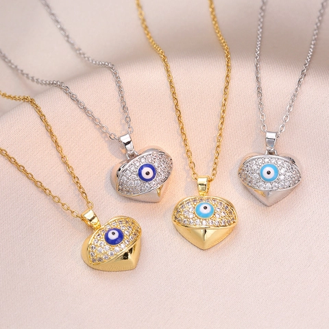 Collana Con Pendente Evil Eye A Cuore Titanio Acciaio Inossidabile Con Zirconi Micro Incastonati Gioielli Moda Lusso Donna