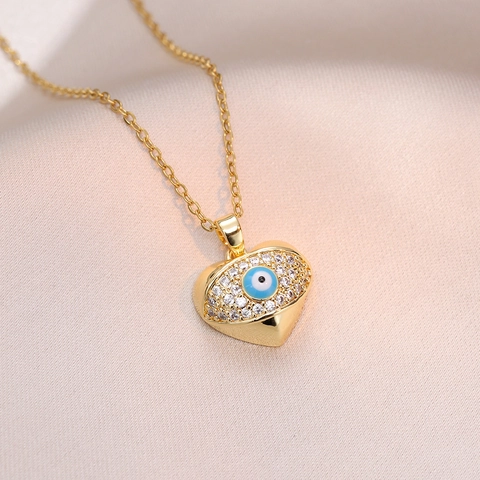 Collana Con Pendente Evil Eye A Cuore Titanio Acciaio Inossidabile Con Zirconi Micro Incastonati Gioielli Moda Lusso Donna