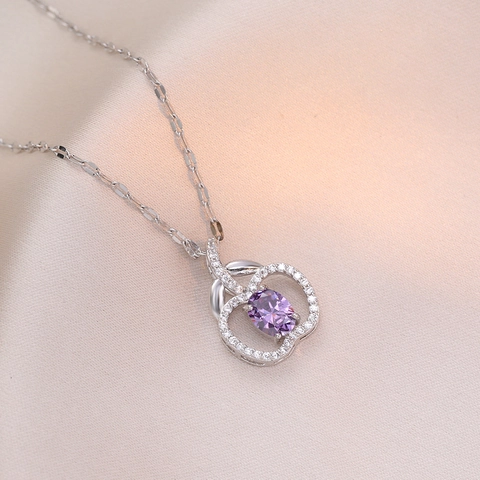 Apple Pendant Necklace Titanium Steel Purple Zircon Inlaid Elegant Jewelry For Women Ins Style Fashionable Sparkling