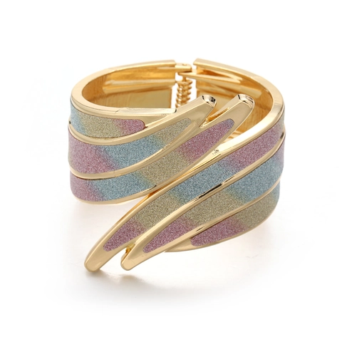 Brazalete de Aleación de Zinc Moda Alas de Ángel Brazalete Abierto Ancho Ola Exagerada Purpurina Joyería de Declaración