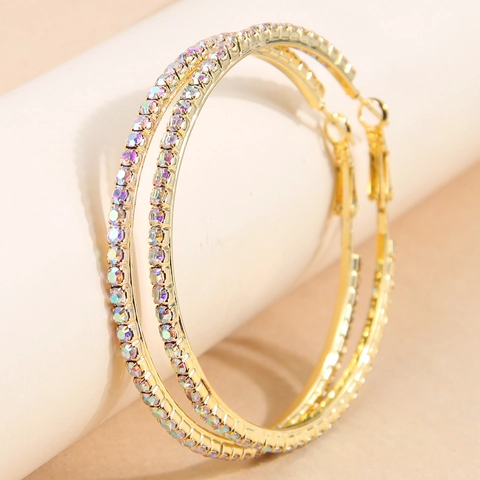 Luxury Large Hoop Earrings For Women Sparkling Rhinestone Alloy Circle Earrings Trendy Jewelry For Party Wedding Gift
