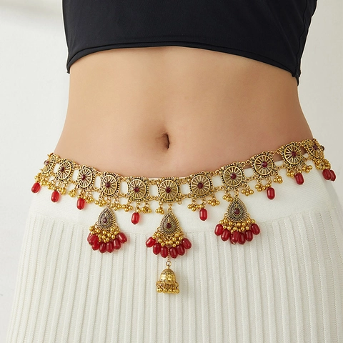 Bohemian Vintage Hollow Metal Waist Chain Women Ethnic Tassel Belly Chain Fashion Body Jewelry