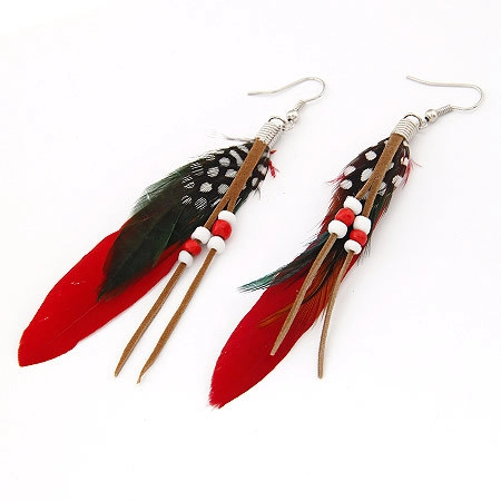 Bohemian Feather Drop Earrings Long Tassel Ethnic Tribal Style With Alloy Metal Colorful Beads And Suede Cord For Women