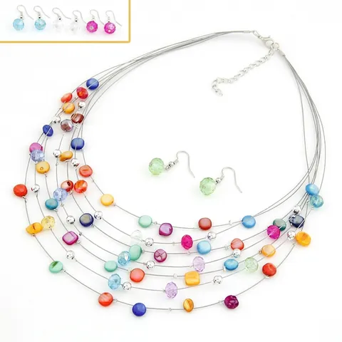 Bohemian Multi-Layer Beaded Necklace And Earrings With Alloy Shell And Crystal Beads Fashion Jewelry For Women