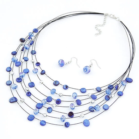 Bohemian Multi-Layer Beaded Necklace And Earrings With Alloy Shell And Crystal Beads Fashion Jewelry For Women