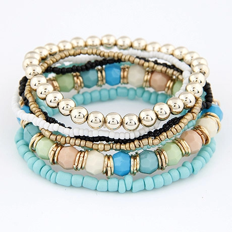 Boheems Gelaagd Seed Beads Armband Voor Dames Etnische Stijl Stapelbare Kralen Elastische Armband Legering Hars Sieraden