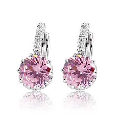Elegant Alloy Hoop Earrings With Round Zirconia Rhinestone Geometric Fashion Ear Buckle Jewelry For Women Daily Accessory