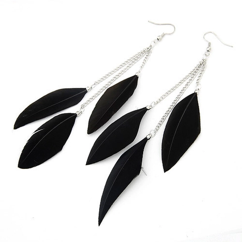 Bohemian Ethnic Style Long Tassel Feather Drop Earrings For Women Alloy Metal Chain Fashion Jewelry Accessory Gift