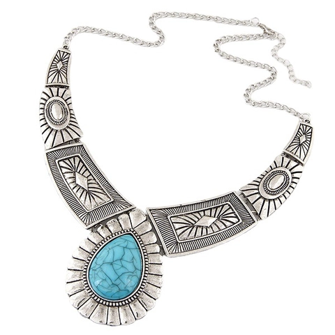 Collana Statement Bohemienne Lega Incisa Goccia D'acqua Turchese Sintetico Pendente Etnico Retrò Gioielli Donna