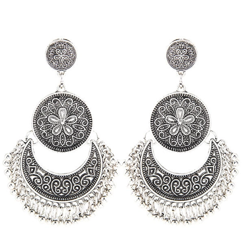 Orecchini a Nappa Bohemien Vintage in Lega per Donna Oro Argento Antico Orecchini Pendenti Etnici Floreali Luna Gioielli