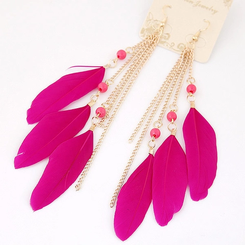 Bohemian Exaggerated Long Feather Tassel Drop Earrings For Women Alloy Beads Vintage Beach Vacation Fashion Jewelry